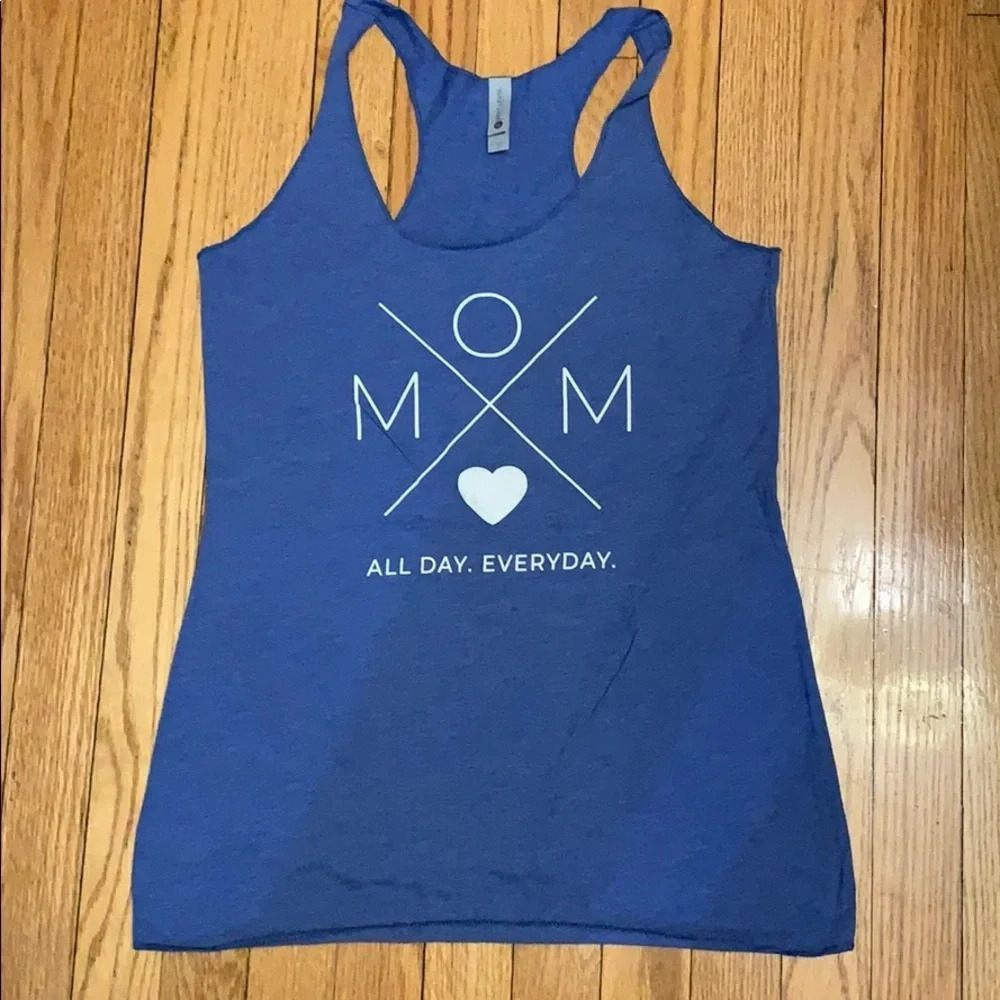 NWOT Mom themed blue racerback tank top Small
